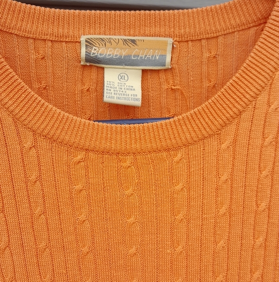 Bobby Chan Silk Cotton Womens XL Orange Cable Knit Women's Top - Picture 2 of 6